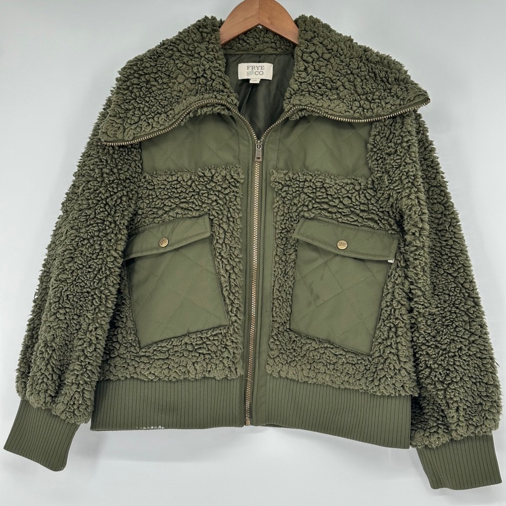 Frye & Co Women XXL Olive Green Utility Sherpa Fleece Quilted Bomber Jacket READ